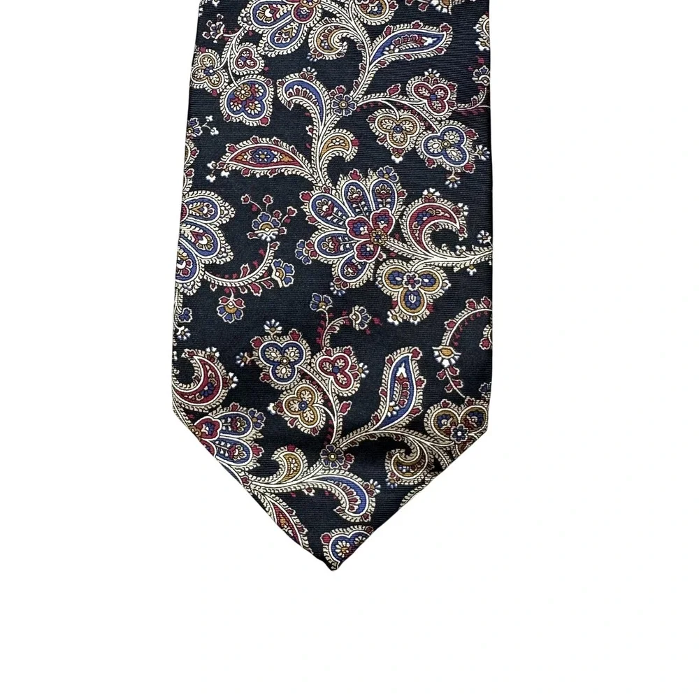 Christian Dior Monsieur Paisley Silk Tie Navy Blue Burgundy Gold USA Made 55in